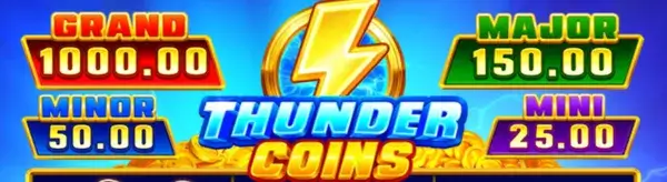 Thunder Coins jackpot panel with Grand, Major, Minor, and Mini values